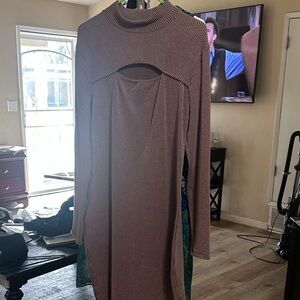 White Birch Ribbed Knit Dress in Brown